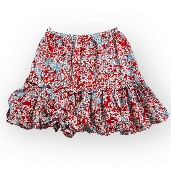 Paloma Blue Alexa Mini Skirt Women's Small Red Blue Silk Ruffle Tiered RTR - Picture 4 of 9